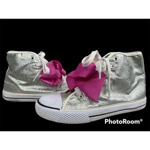 Jojo Siwa Silver High Top Sneakers Youth Size 5 Glitter Sparkle Sequins Pink Bow